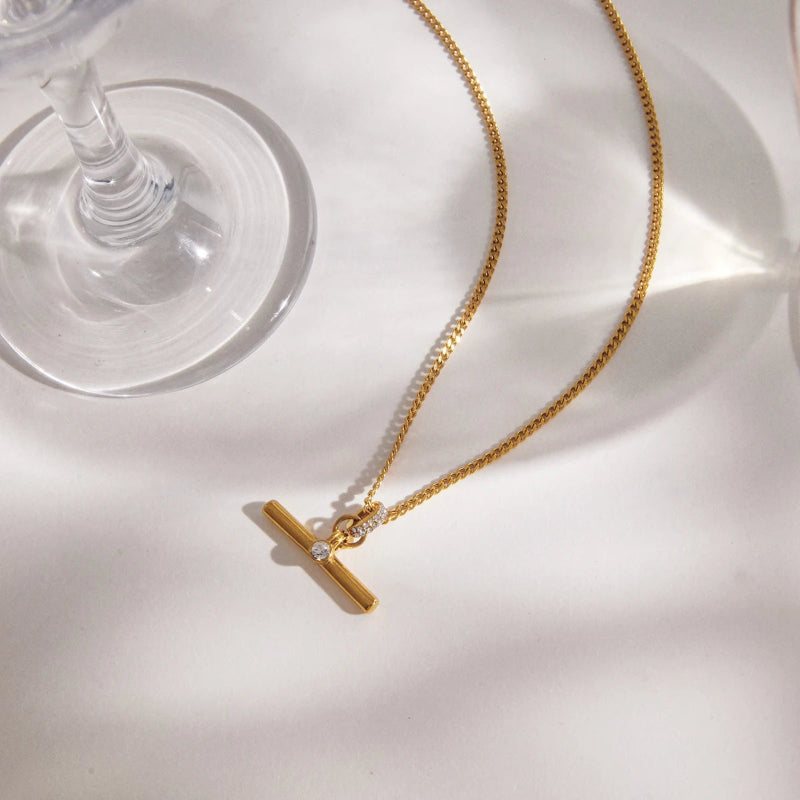 Crystal T Bar  Necklace
